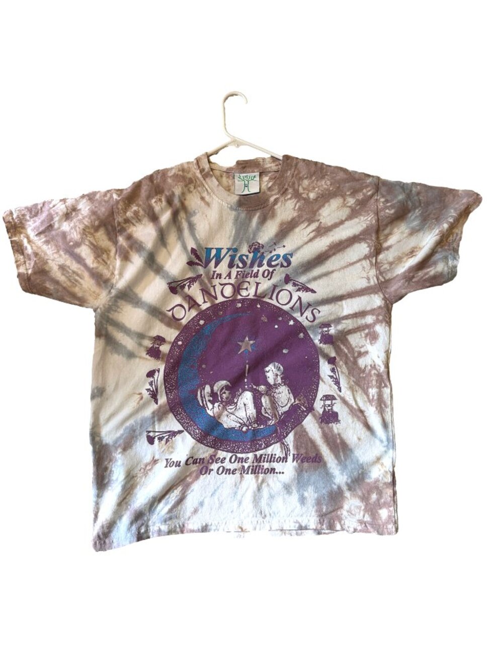 Online Ceramics "Wishes In A Field Of Dandelions" Tie-Dye T-Shirt. Size Large